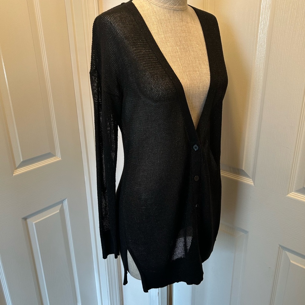 Women's Black sheered Cardigan Sweater WHBM
